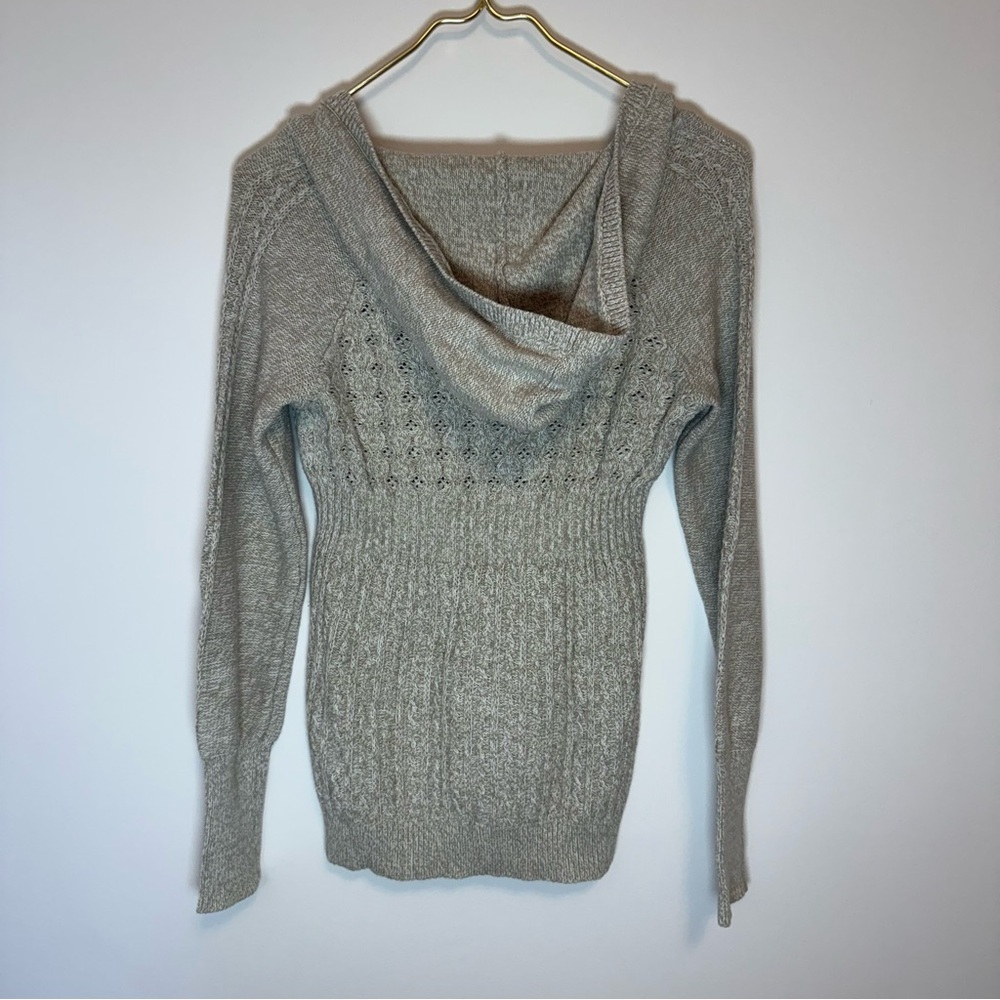 DKNY Jeans Trendy Beige Babydoll Knit Sweater Hoodie Size S - Picture 2 of 7